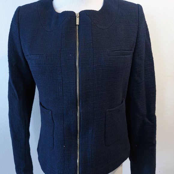 Navy Zip Front Blazer - Picture 2 of 5